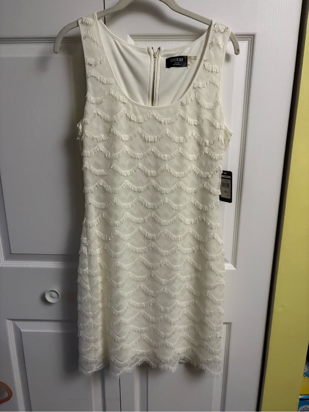 GUESS Ivory Fringe-Detail Scoop Neck Mini Dress